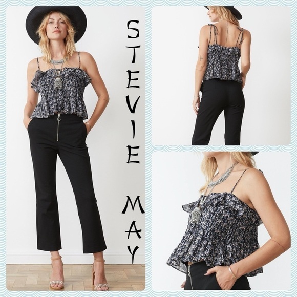 Stevie May acacia floral tie strap ruffle crop top - Picture 1 of 13